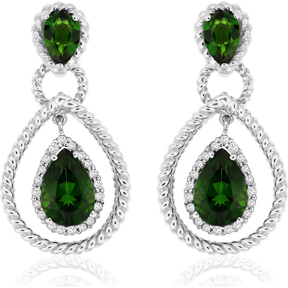 Royal 14K White Gold Drop Earrings with Russalite & Diamond Halo - 3.70 Carats Total Weight