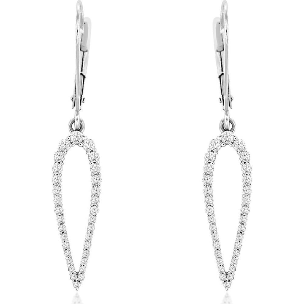 Royal 14K White Gold Drop Earrings with Teardrop Shape and Diamond Accent - 0.50 Carats Total Diamond Weight