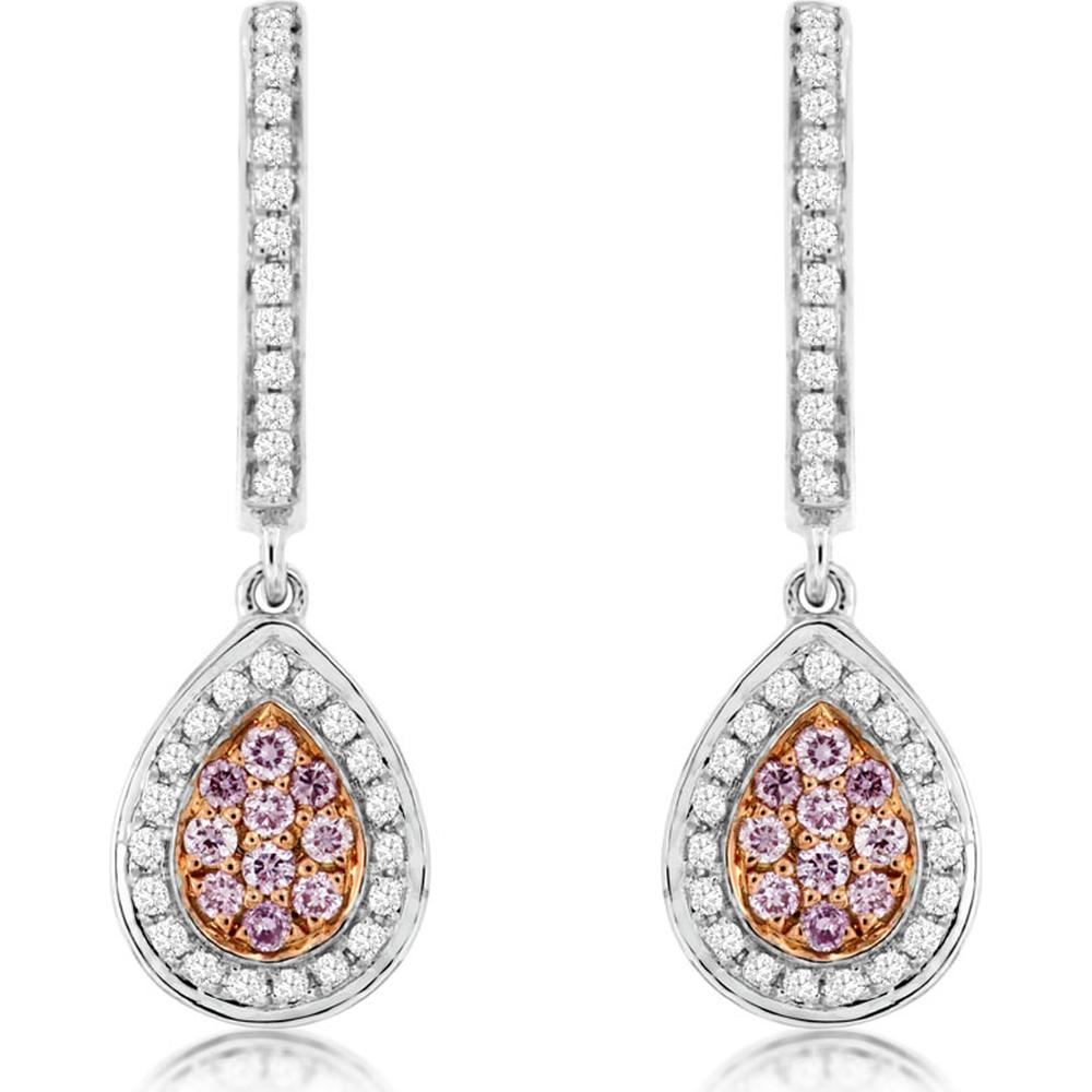 Royal 14K White Gold Drop Earrings with White and Pink Diamonds - 0.44 Carats Total Diamond Weight
