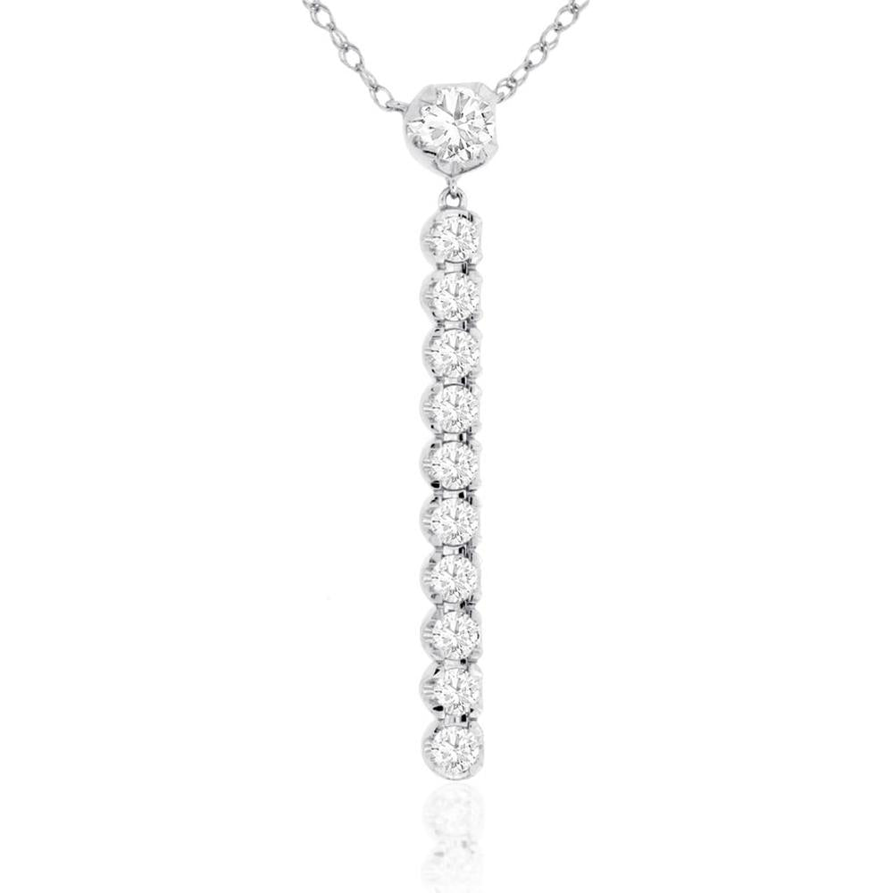 Royal 14K White Gold Drop Necklace with Round Diamond - 0.50 Carat Total Diamond Weight