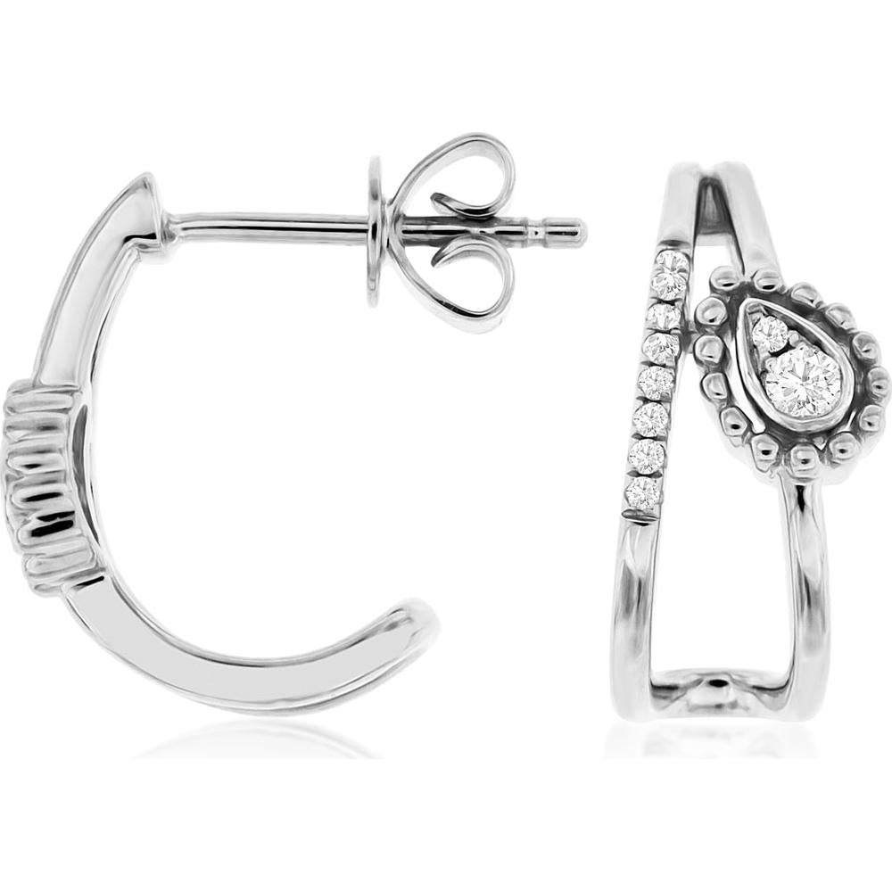 Royal 14K White Gold Earrings with Pear-Shaped Diamonds and Milgrain Detail - 0.11 Carat Total Diamond Weight