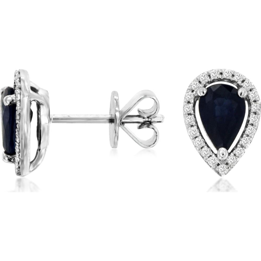 Royal 14K White Gold Earrings with Pear-Shaped Sapphires and Diamond Halo - 1.12 Carat Total Gem Weight