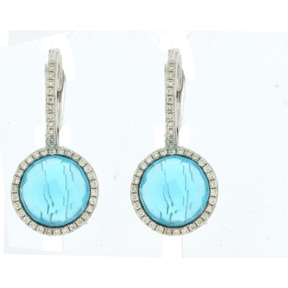 Royal 14K White Gold Earrings with Round Blue Topaz and Diamond Halo - 5.10 Carat Blue Topaz and 0.26 Carat Diamond Total Weight