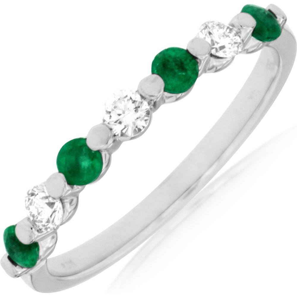 Royal 14K White Gold Emerald & Diamond Band Ring with Round Emeralds and Diamonds - 0.52 Carats Total Gem Weight