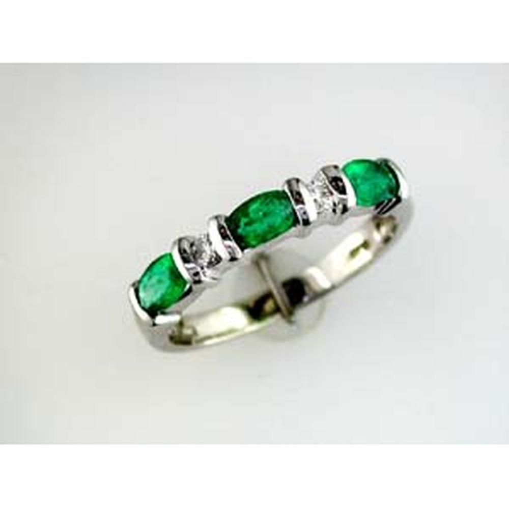 Royal 14K White Gold Emerald & Diamond Band with Oval Emeralds and Round Diamonds - 0.70 Carats Total Emerald Weight