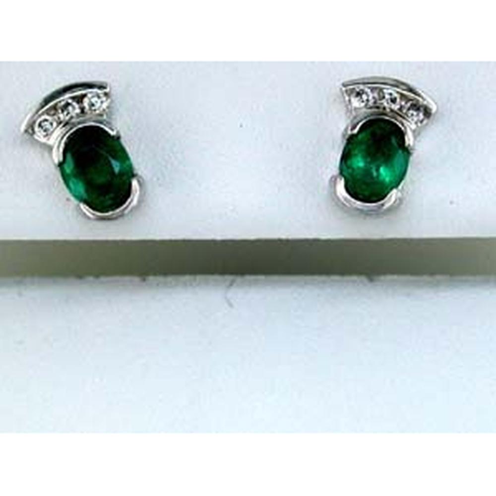 Royal 14K White Gold Emerald & Diamond Center Stone Earrings - 0.80 Carat Emerald, 0.08 Carat Diamond Total Weight