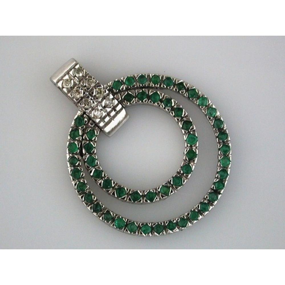Royal 14K White Gold Emerald & Diamond Circle Pendant - Timeless Elegance