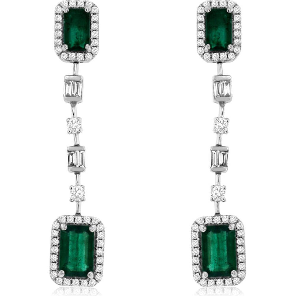 Royal 14K White Gold Emerald & Diamond Drop Earrings - 1.95 Carats Total Emerald Weight, 0.32 Carats Total Diamond Weight