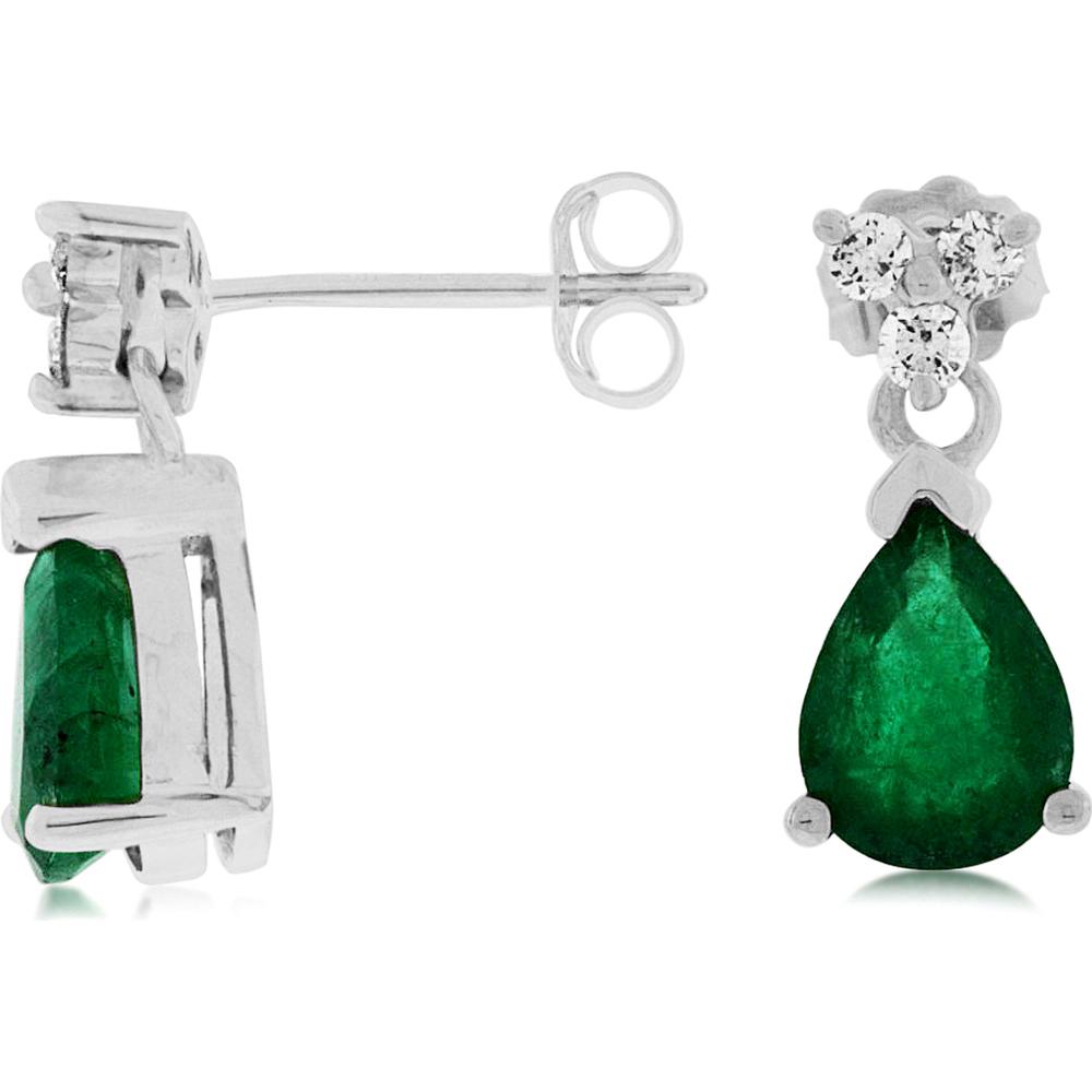 Royal 14K White Gold Emerald & Diamond Drop Earrings - 2.25 Carat Emerald, 0.20 Carat Diamond Total