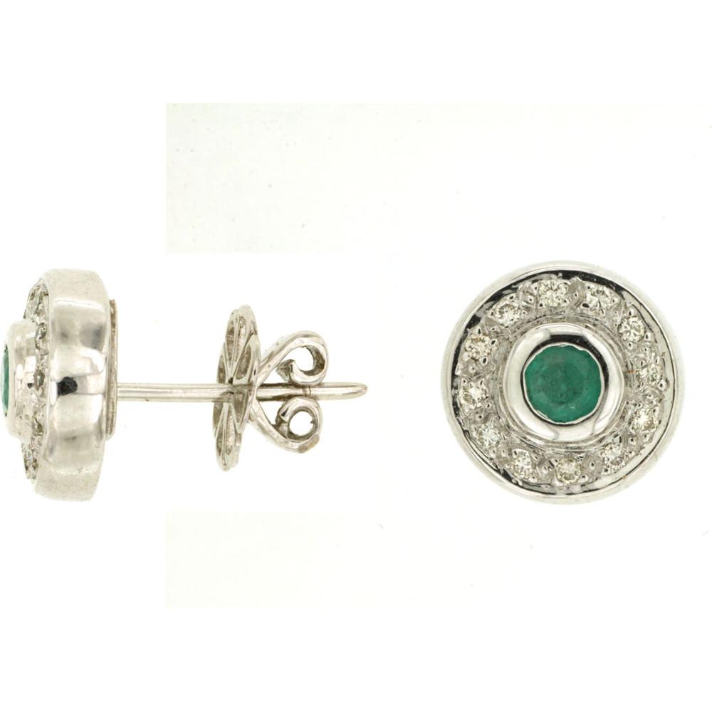 Royal 14K White Gold Emerald & Diamond Earrings - 0.40 Carat Emerald, 0.18 Carat Total Diamond Weight