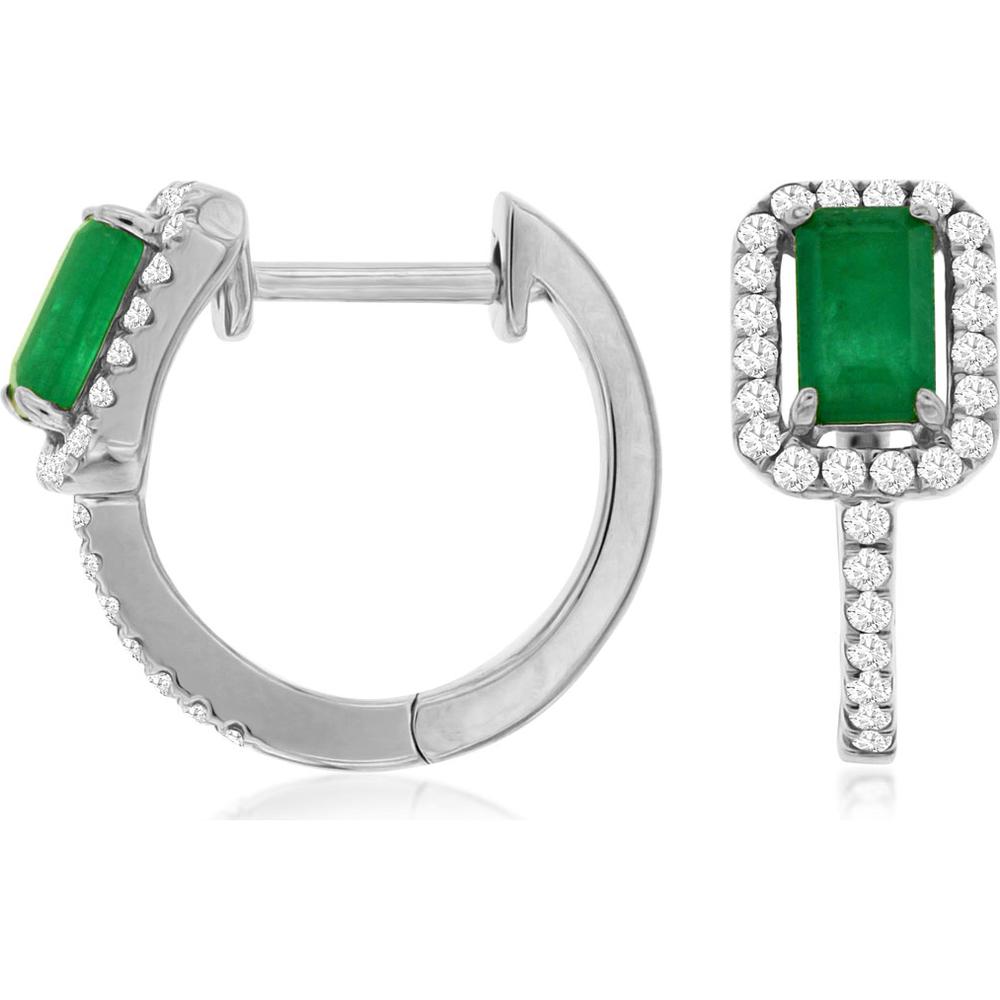 Royal 14K White Gold Emerald and Diamond Earrings - 0.77 Carat Total Gem Weight
