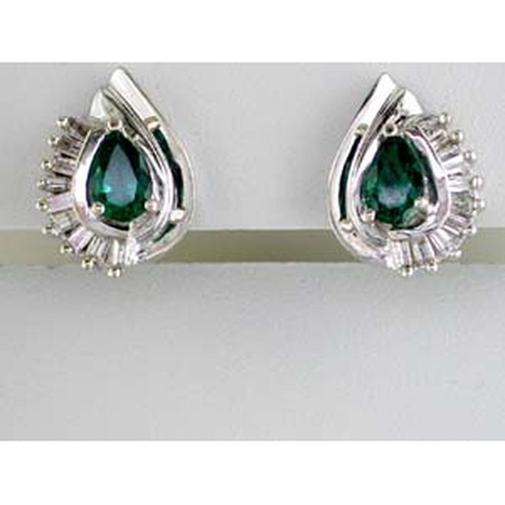 Royal 14K White Gold Emerald & Diamond Earrings - 1.00 Carat Emerald, 0.30 Carat Diamonds