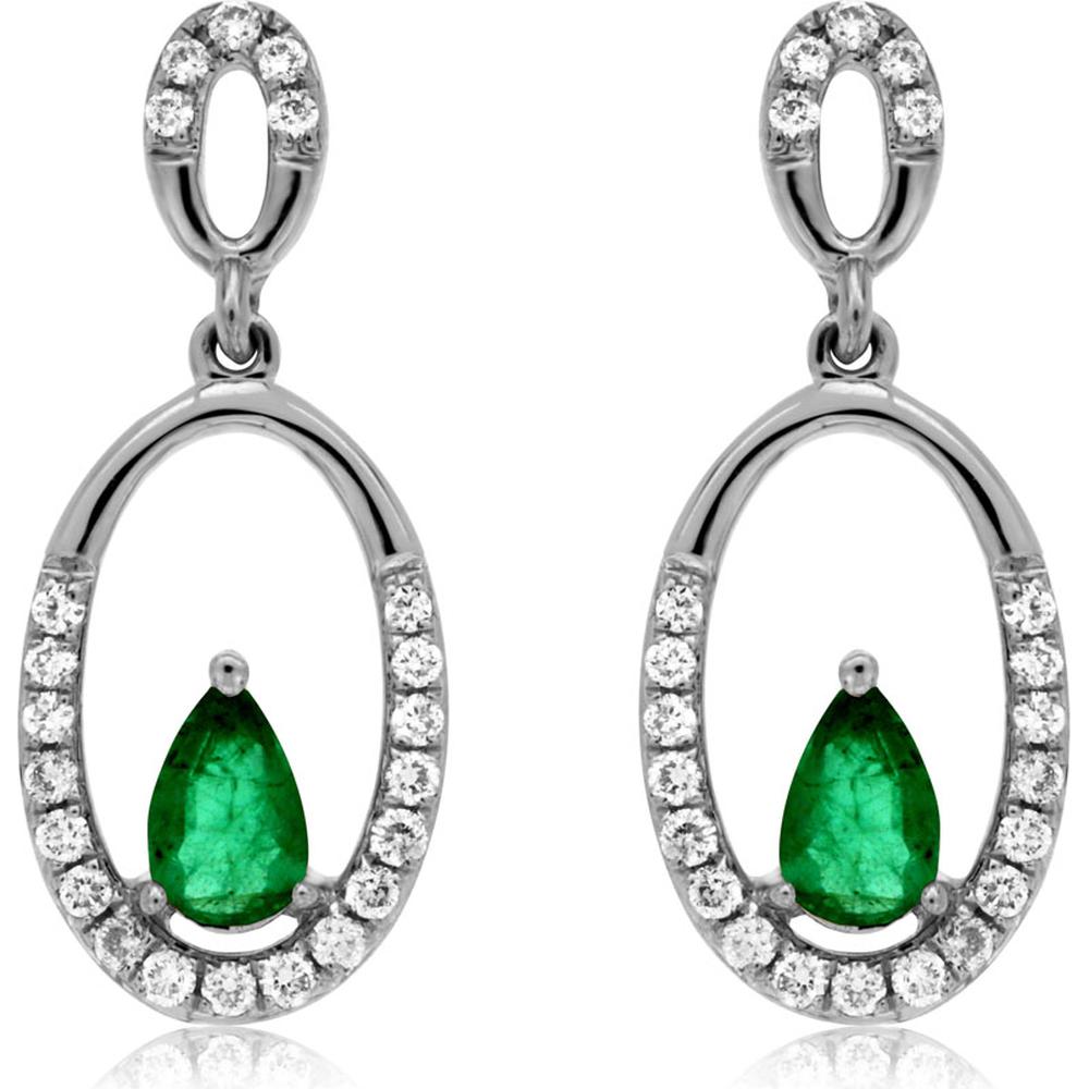 Royal 14K White Gold Emerald & Diamond Earrings - Timeless Elegance