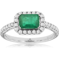 Royal 14K White Gold Emerald & Diamond Free Form Ring - 1.33 Carat Total Gem Weight