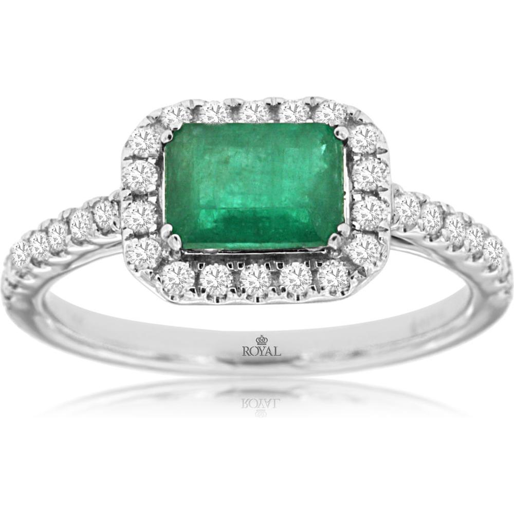 Royal 14K White Gold Emerald & Diamond Free Form Ring - 1.33 Carat Total Gem Weight