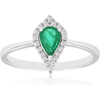 Royal 14K White Gold Emerald & Diamond Halo Ring - 0.38 Carats Emerald, 0.10 Carats Total Diamond Weight