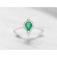 Royal 14K White Gold Emerald & Diamond Halo Ring - 0.38 Carats Emerald, 0.10 Carats Total Diamond Weight