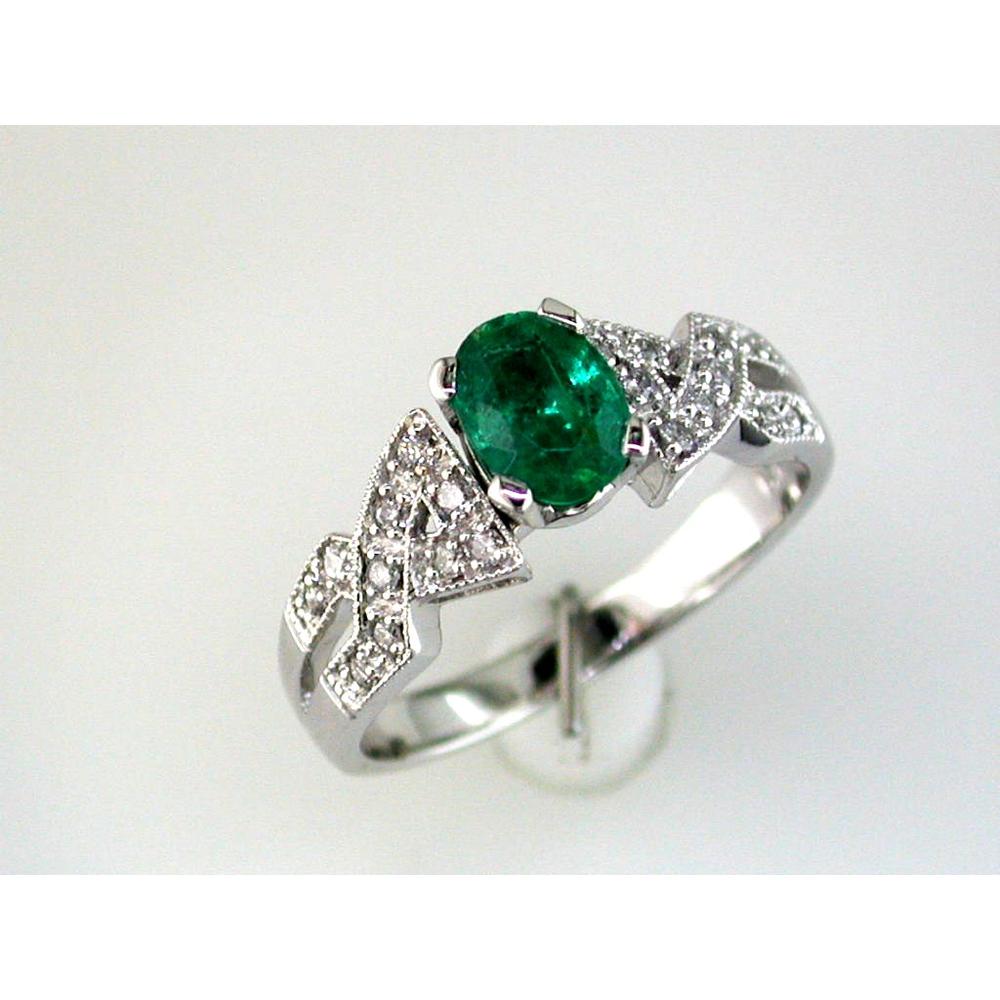 Royal 14K White Gold Emerald & Diamond Halo Ring - 0.45 Carat Emerald, 0.15 Carat Diamonds