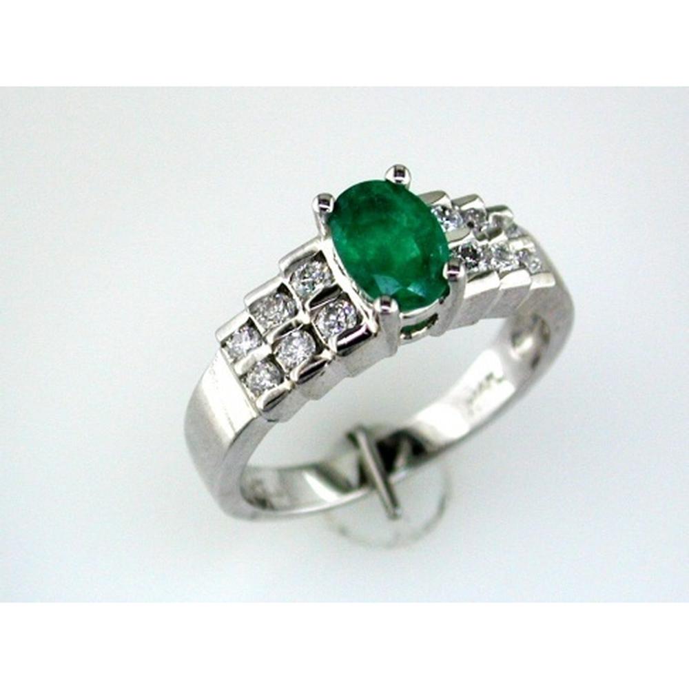 Royal 14K White Gold Emerald and Diamond Halo Ring - 0.75 Carat Emerald, 0.33 Carat Diamonds
