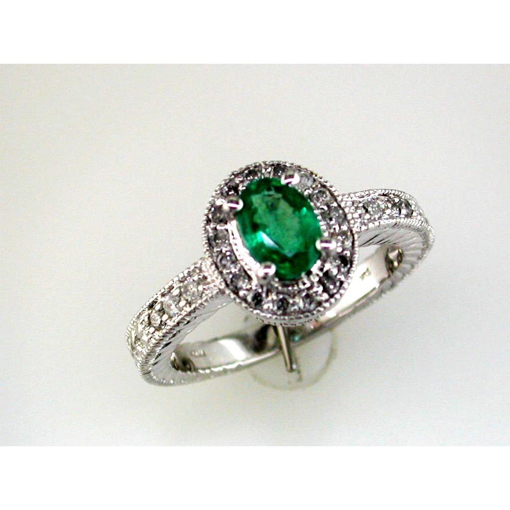 Royal 14K White Gold Emerald and Diamond Halo Ring - 1.13 Carat Total Gem Weight