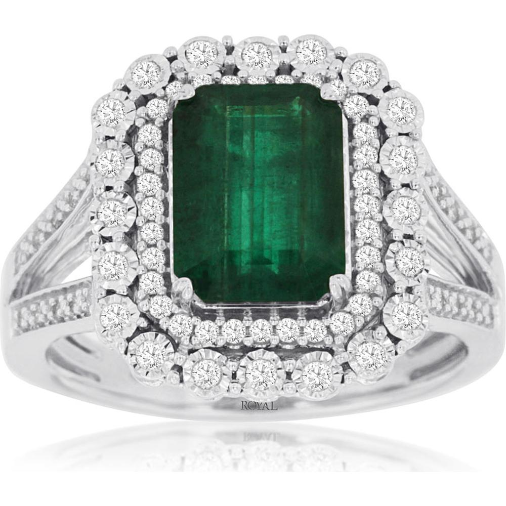 Royal 14K White Gold Emerald & Diamond Halo Ring - 2.33 Carats Total Weight