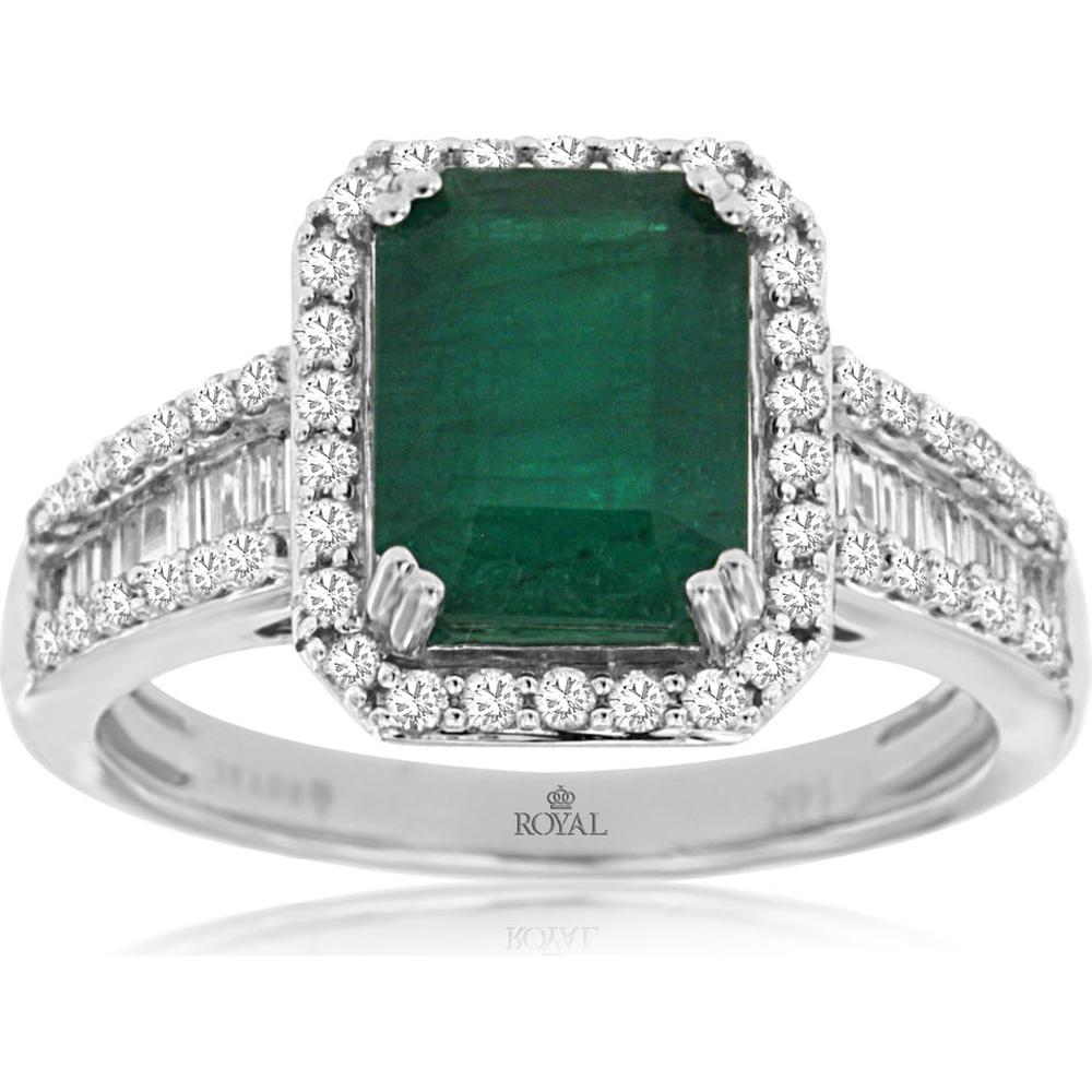 Royal 14K White Gold Emerald and Diamond Halo Ring - 2.65 Carats Total Gem Weight