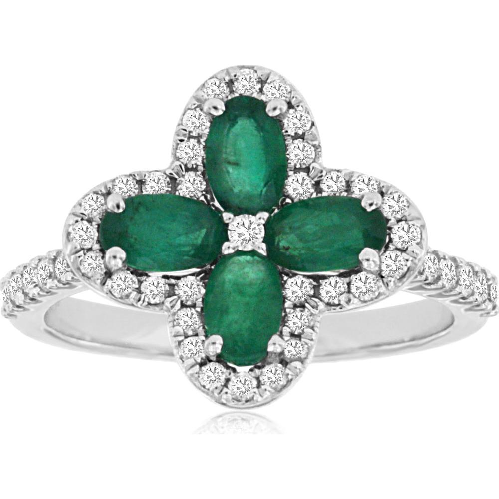 Royal 14K White Gold Emerald and Diamond Halo Ring - Timeless Elegance