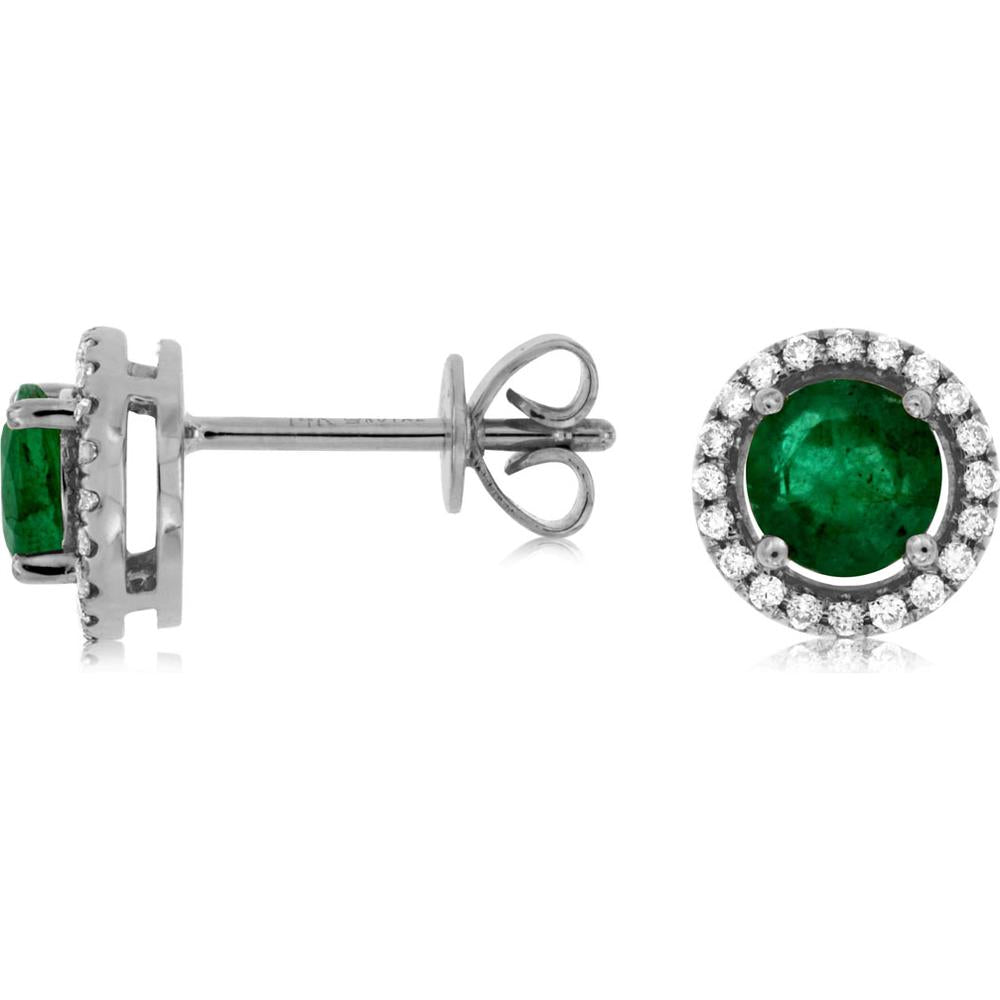 Royal 14K White Gold Emerald & Diamond Halo Stud Earrings - 1.05 Carat Total Gem Weight
