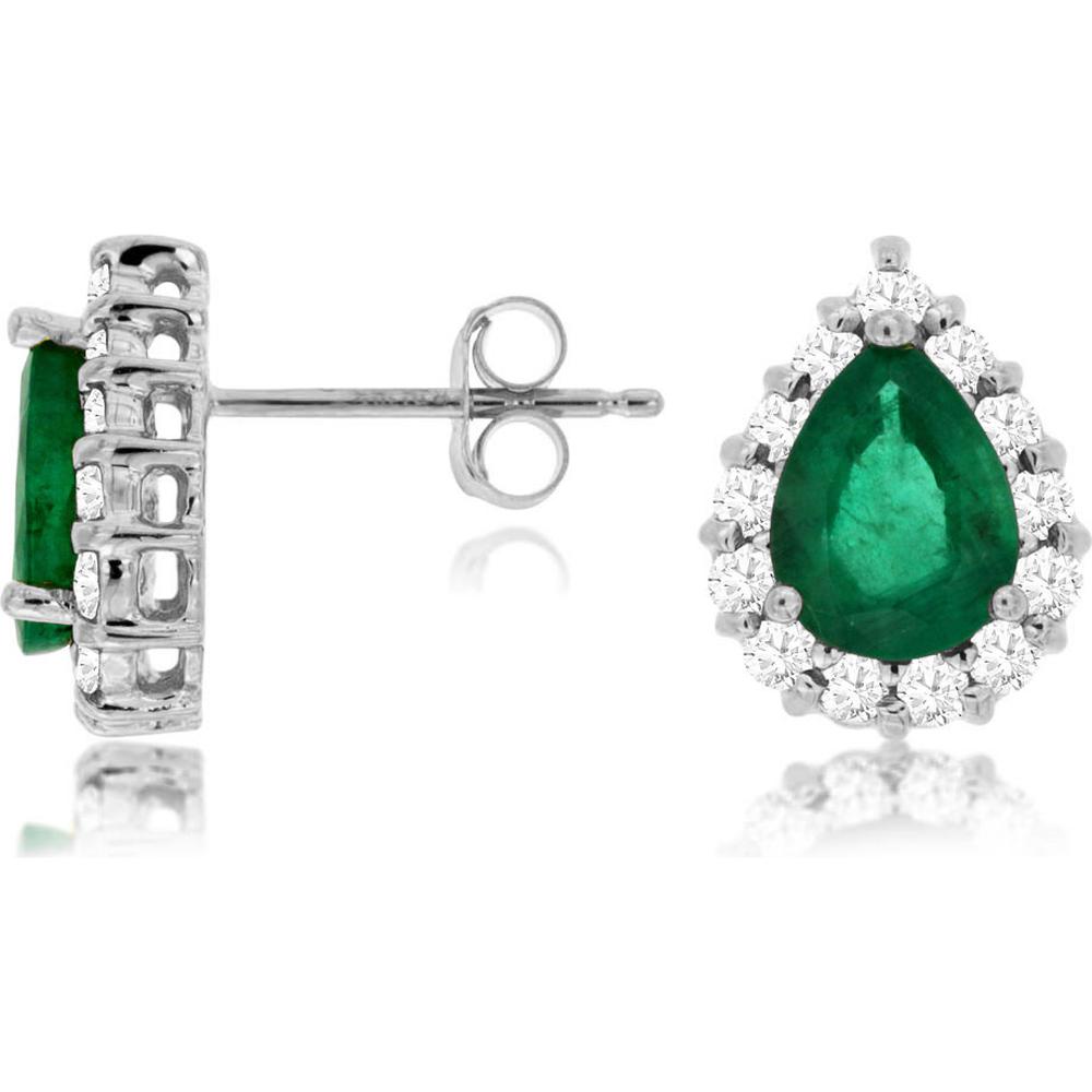 Royal 14K White Gold Emerald & Diamond Halo Stud Earrings - 2.25 Carats Total Emerald Weight, 0.60 Carats Total Diamond Weight