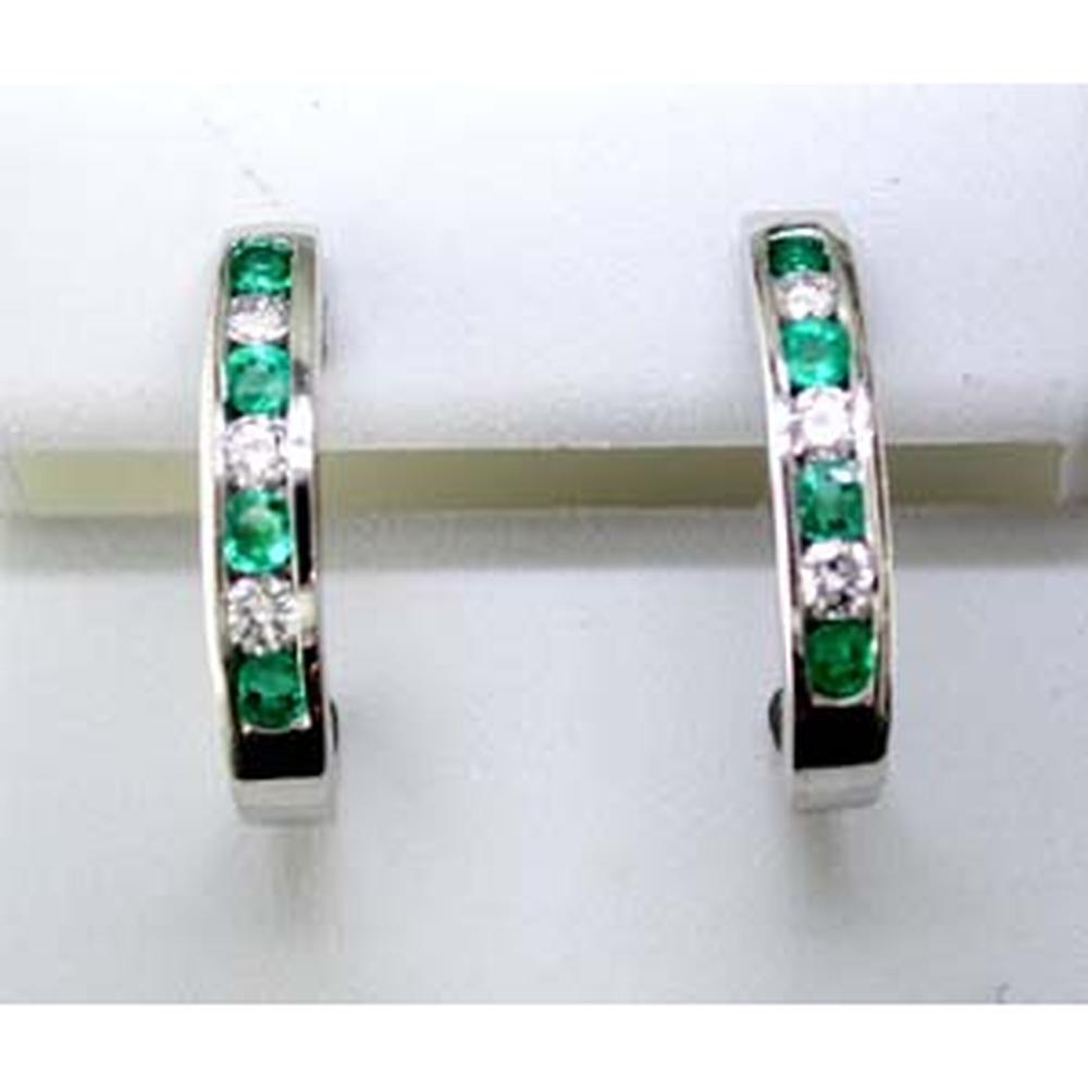 Royal 14K White Gold Emerald & Diamond Hoop Earrings - 1.10 Carat Total Gem Weight