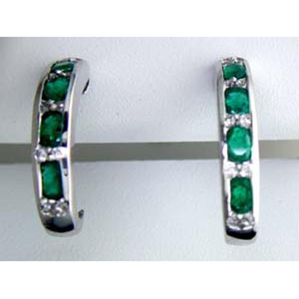 Royal 14K White Gold Emerald & Diamond Hoop Earrings - 1.72 Carat Total Gem Weight