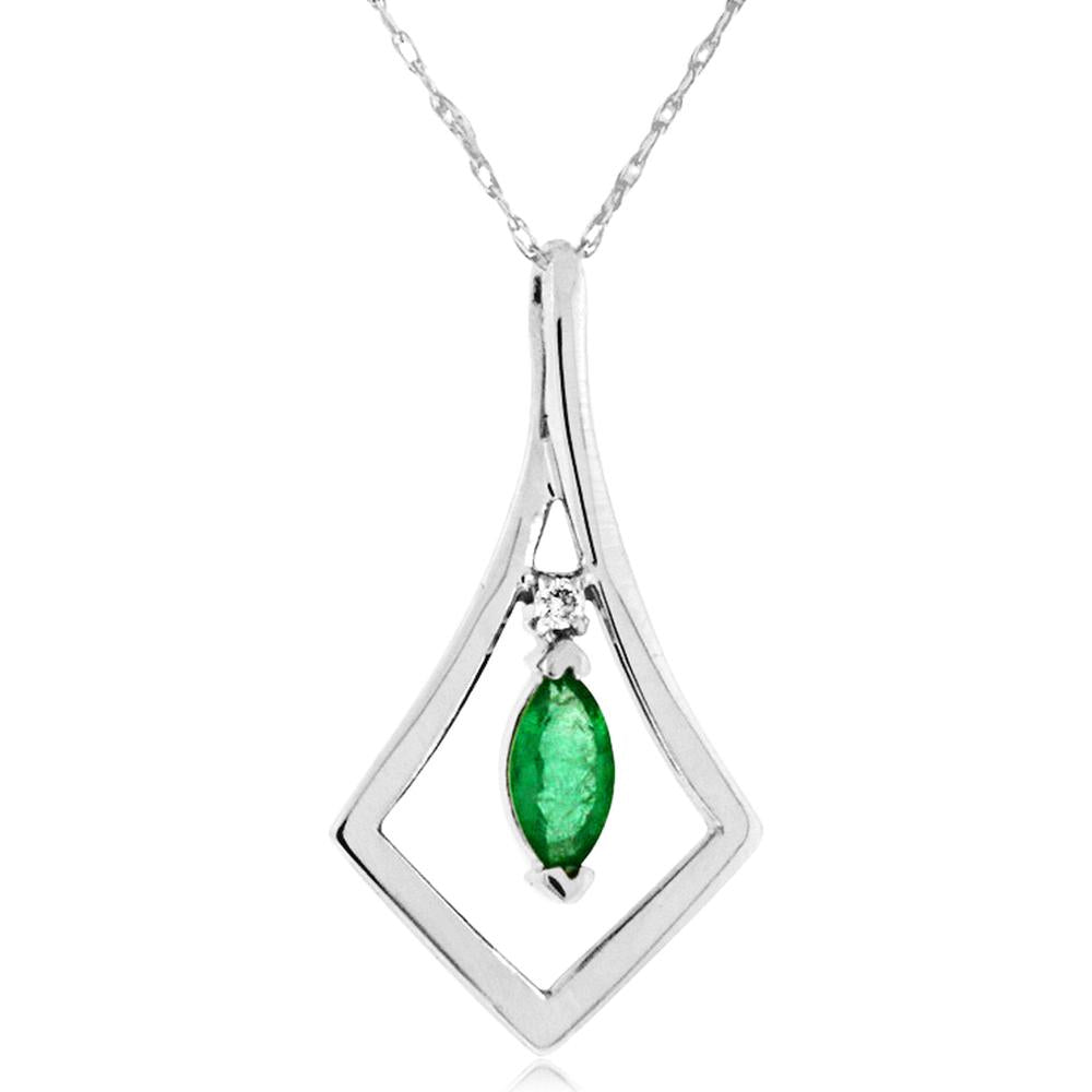 Royal 14K White Gold Emerald and Diamond Marquise Pendant