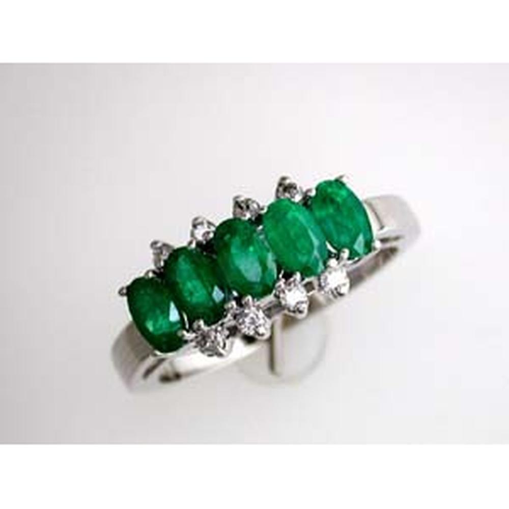 Royal 14K White Gold Emerald and Diamond Oval Ring - 1.25 Carat Emerald, 0.18 Carat Diamonds