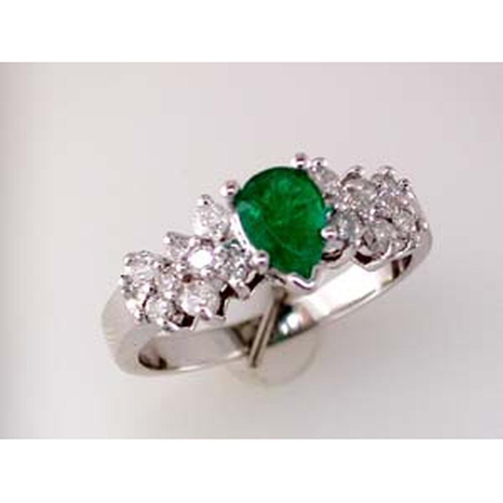 Royal 14K White Gold Emerald and Diamond Pear Ring - 1.25 Carat Total Gem Weight