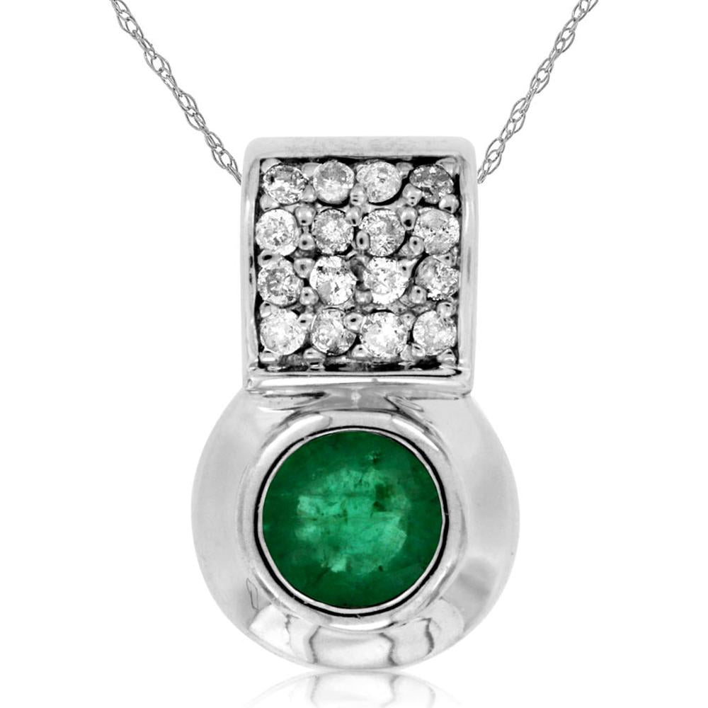 Royal 14K White Gold Emerald and Diamond Pendant - Exquisite Elegance