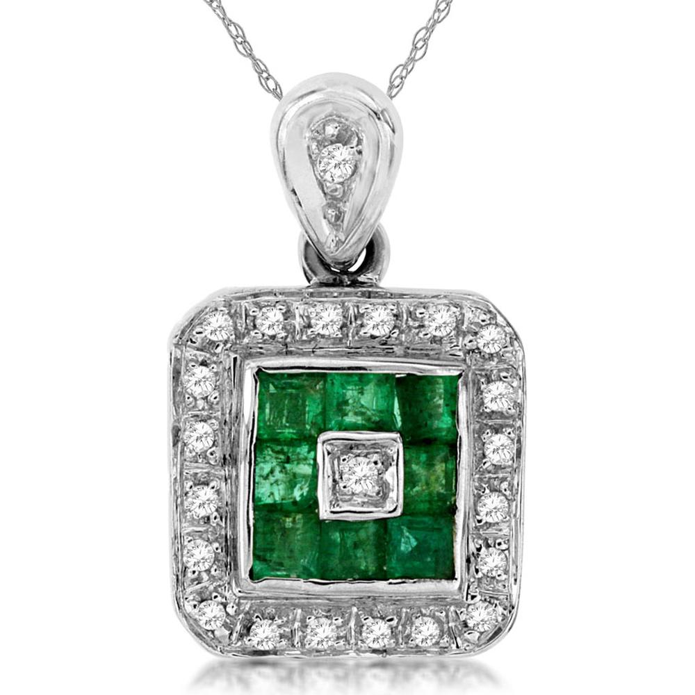 Royal 14K White Gold Emerald and Diamond Pendant - Exquisite Green Beauty