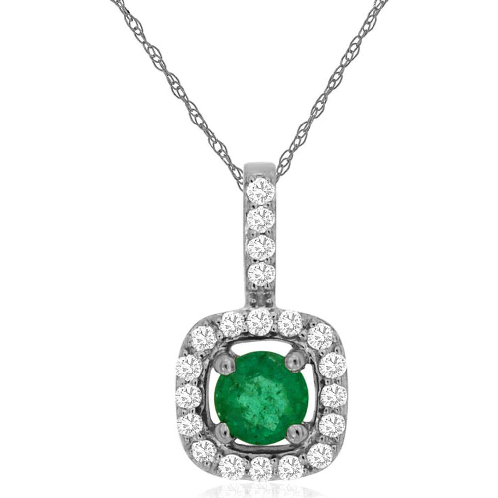 Royal 14K White Gold Emerald & Diamond Pendant - Exquisite Luxury Elegance