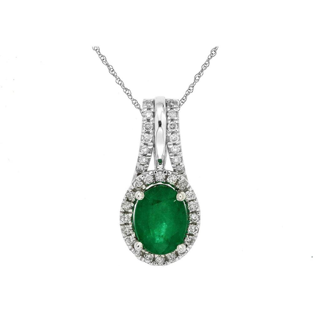 Royal 14K White Gold Emerald & Diamond Pendant - Exquisite Luxury Gem Necklace