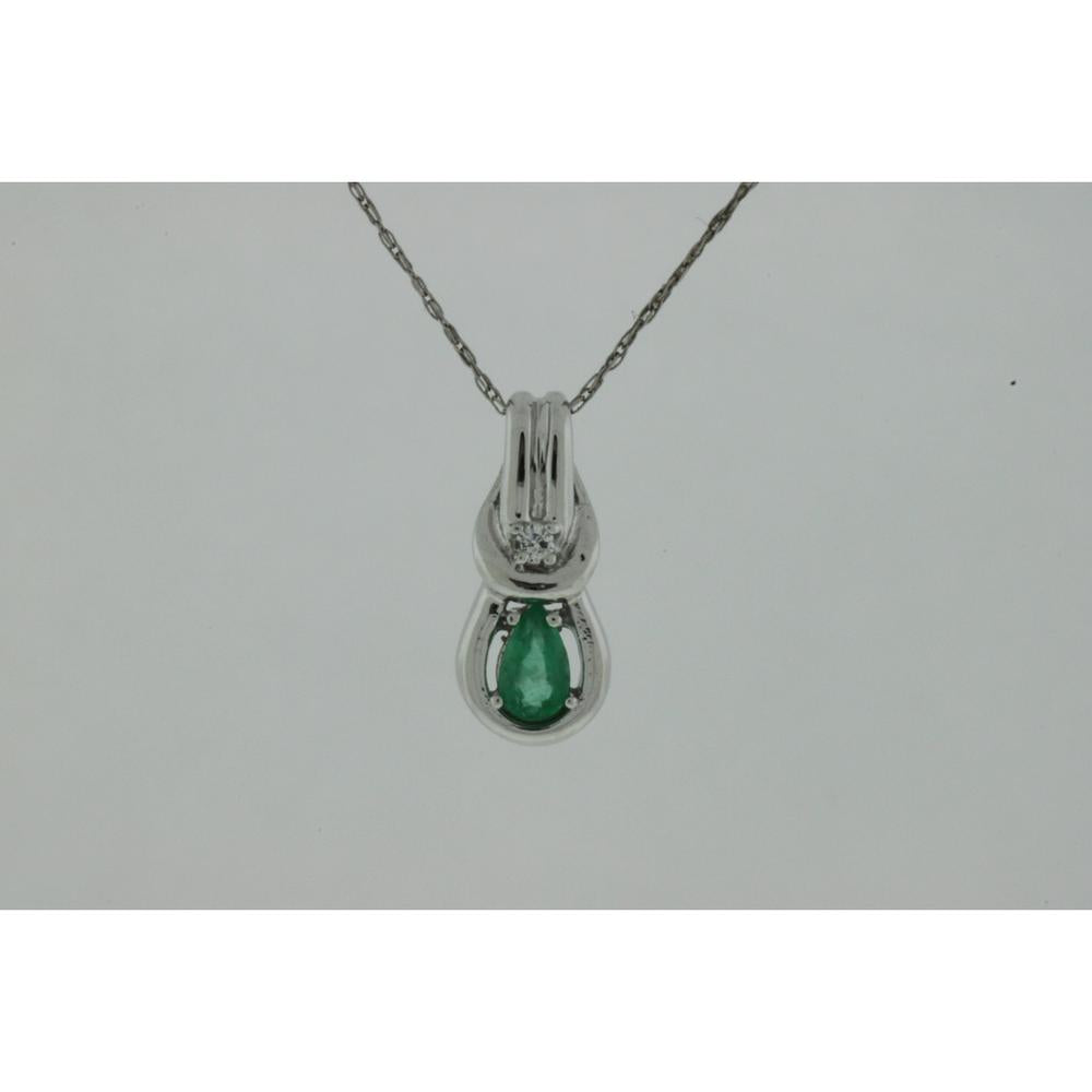 Royal 14K White Gold Emerald & Diamond Pendant - Nature's Elegance