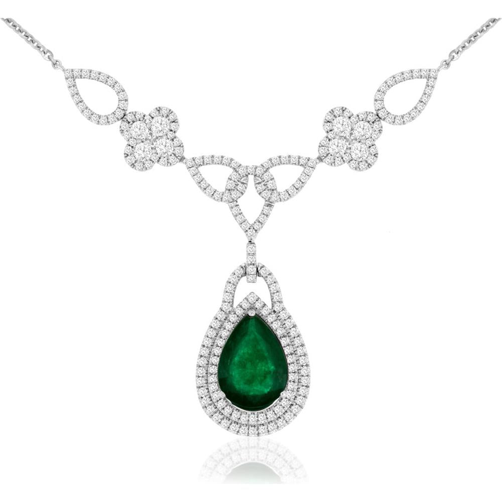 Royal 14K White Gold Emerald & Diamond Pendant Necklace - 4.70 Carats Total Gem Weight