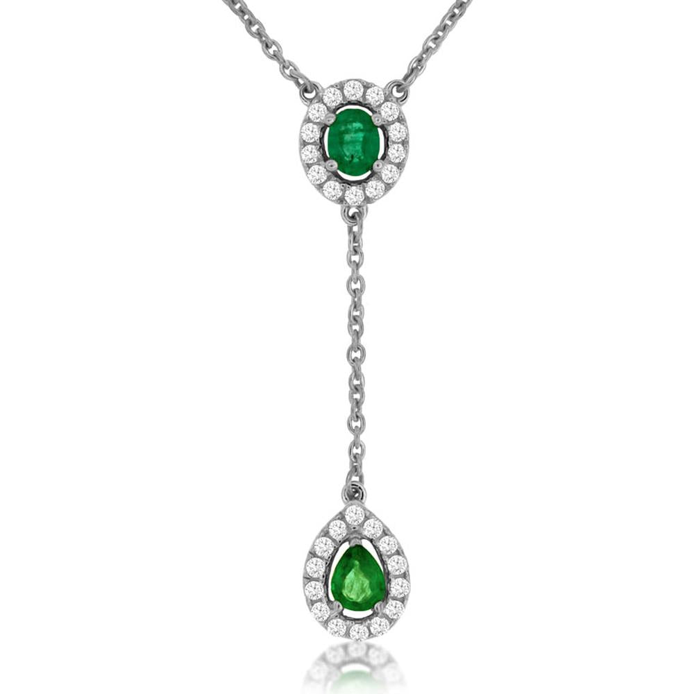 Royal 14K White Gold Emerald & Diamond Pendant Necklace with Round-Cut Diamonds - 0.48 Carats Total Gem Weight