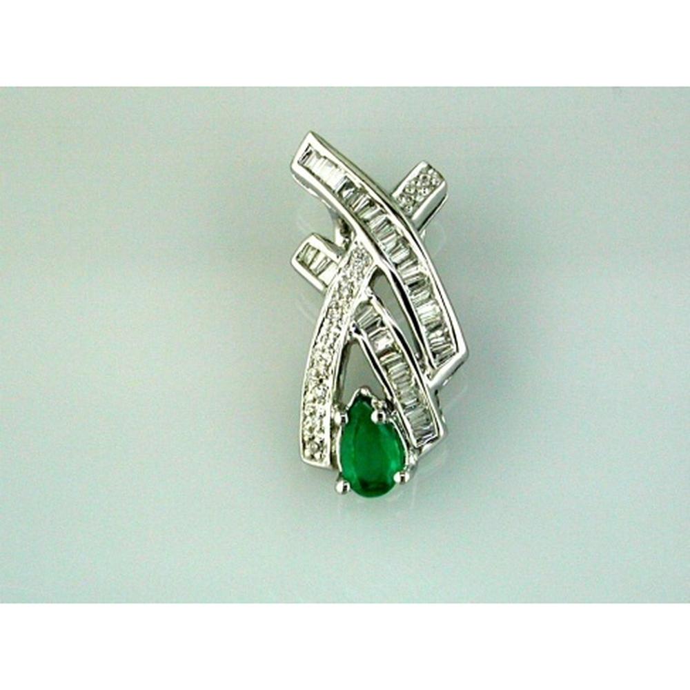Royal 14K White Gold Emerald & Diamond Pendant - Timeless Elegance