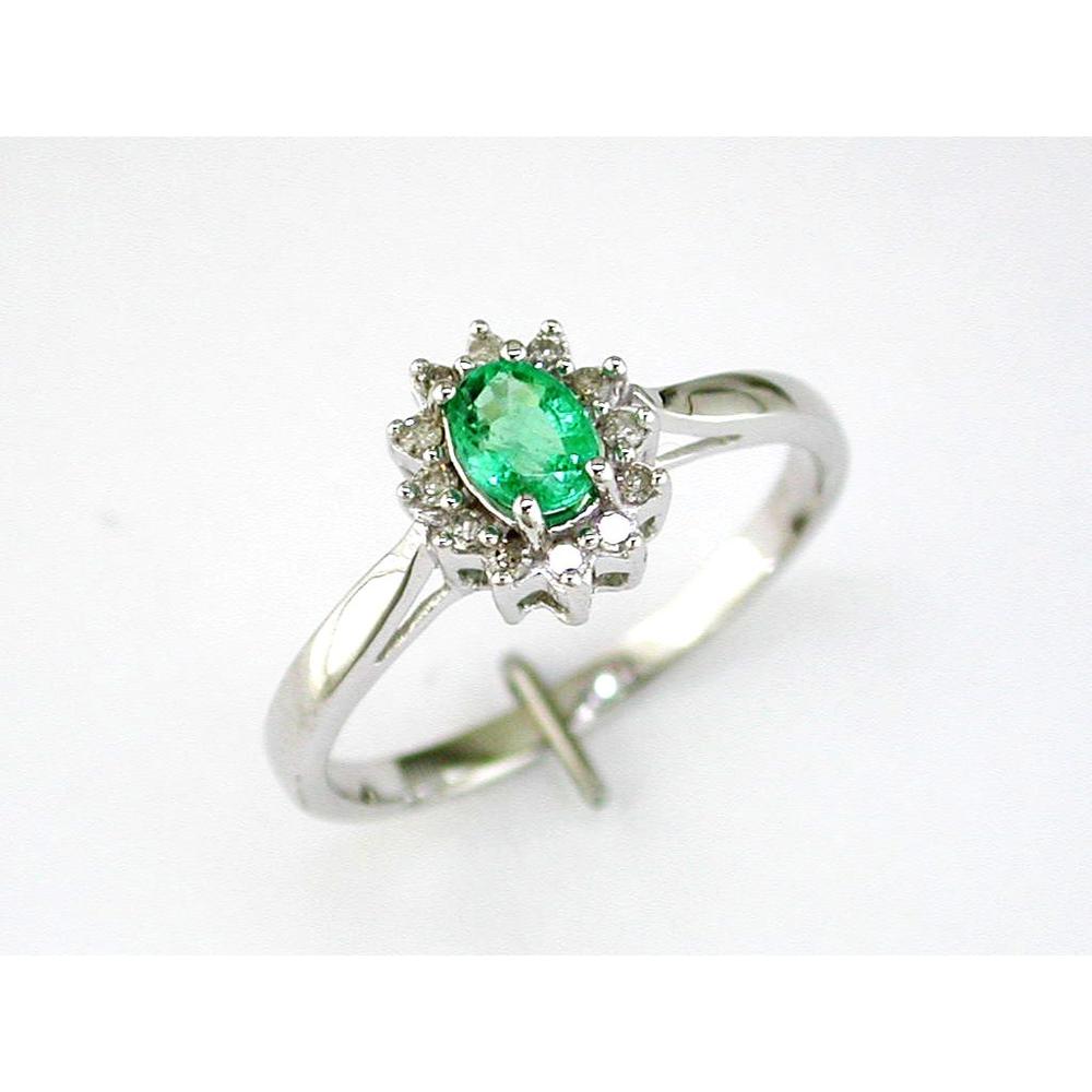 Royal 14K White Gold Emerald & Diamond Ring - 0.40 Carat Emerald, 0.10 Carat Diamond Total Weight