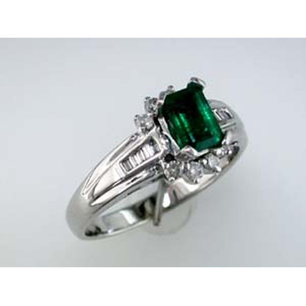 Royal 14K White Gold Emerald and Diamond Ring - 0.70 Carat Emerald, 9B+20 PT Diamonds