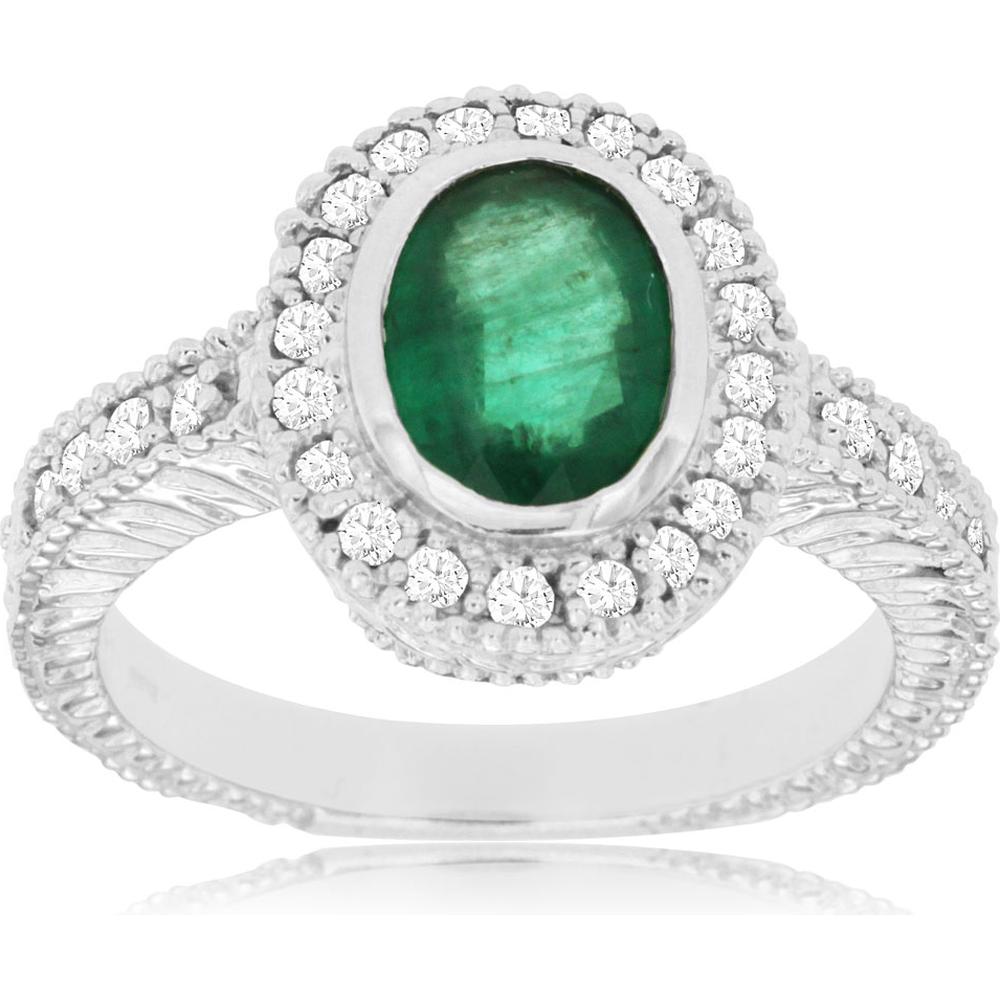 Royal 14K White Gold Emerald and Diamond Ring - 1.27 Carat Total Gem Weight