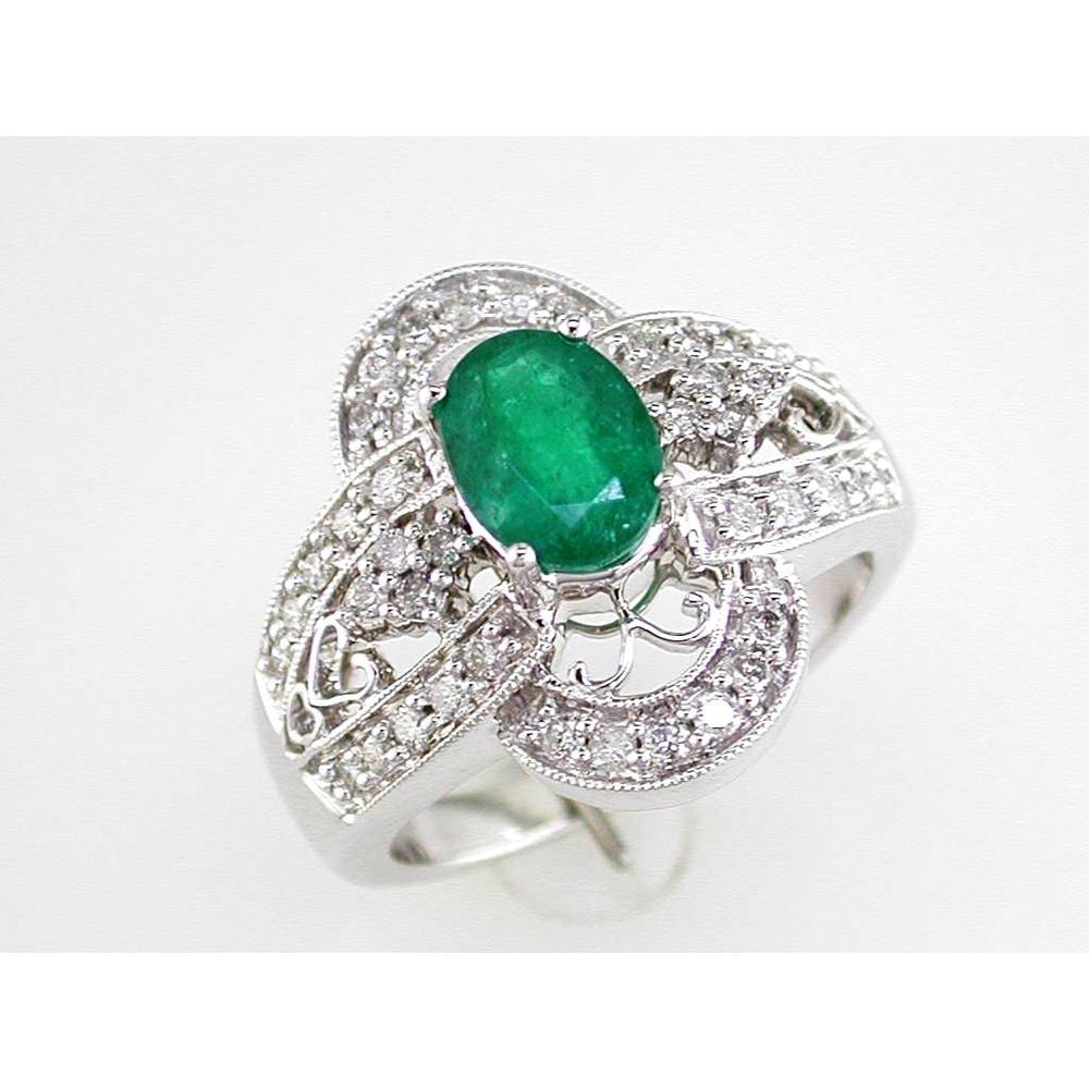 Royal 14K White Gold Emerald & Diamond Ring - 1.45 Carat Total Gem Weight