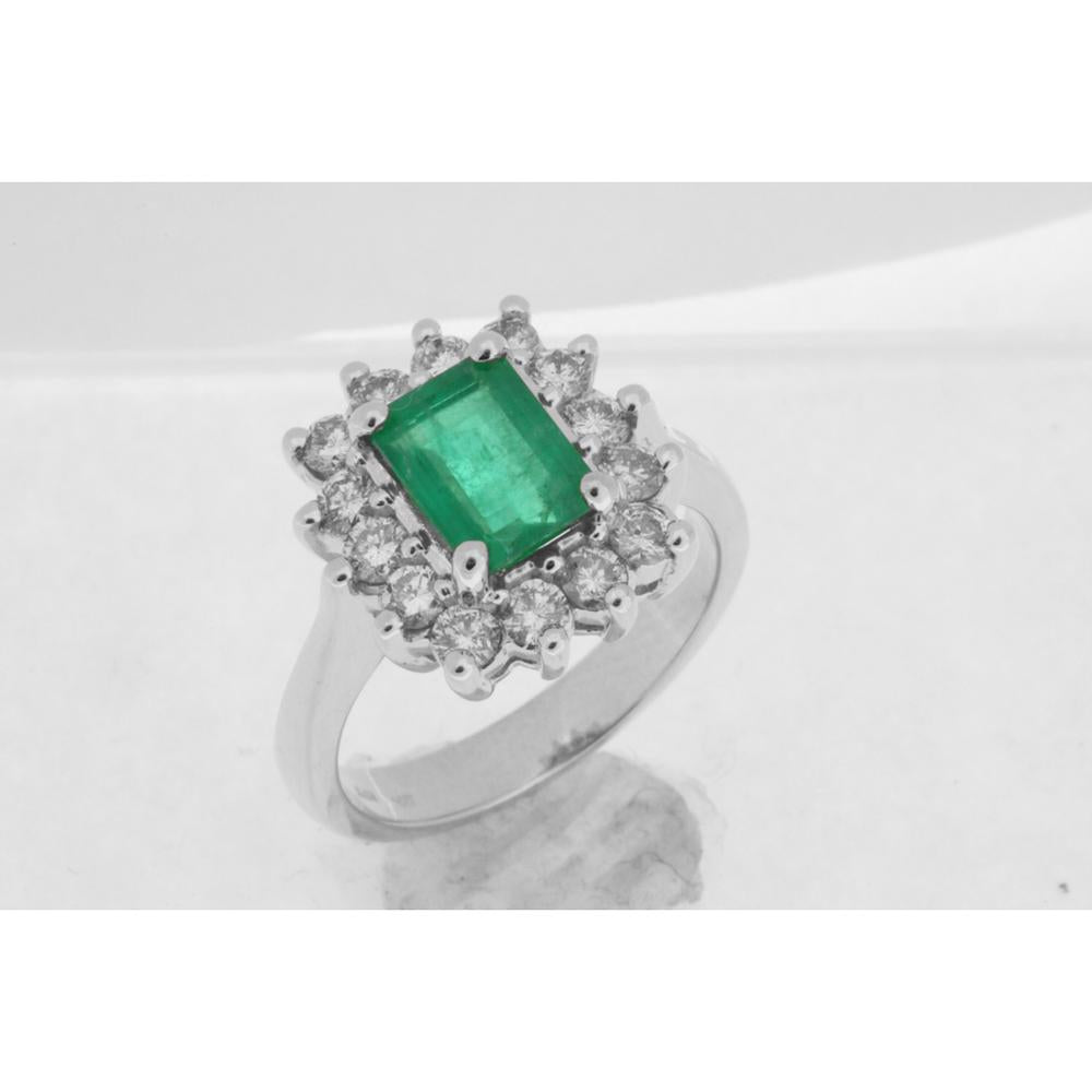 Royal 14K White Gold Emerald & Diamond Ring - 1.60 Carat Emerald, 0.85 Carat Diamond Total Weight