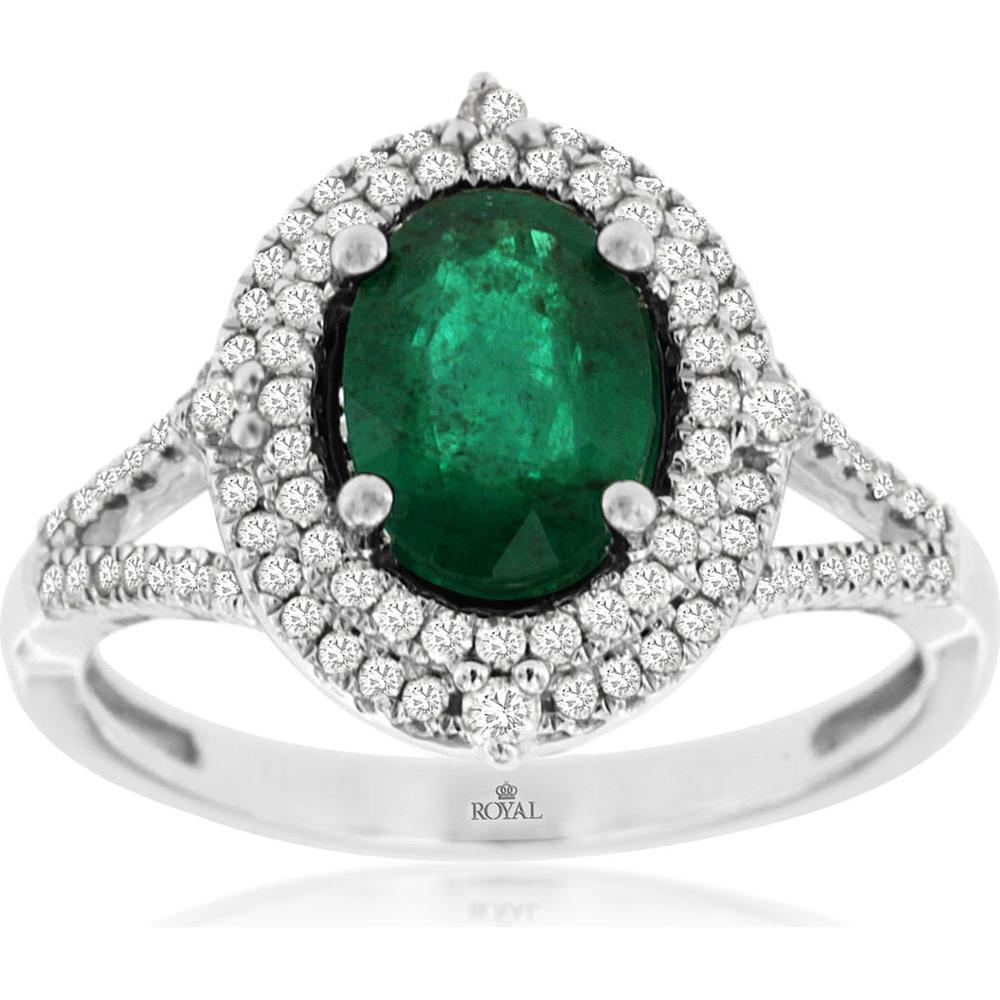 Royal 14K White Gold Emerald & Diamond Ring - Captivating Elegance