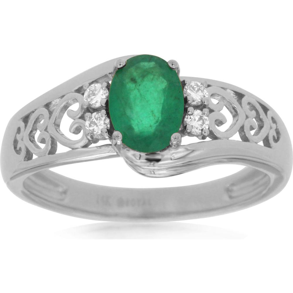 Royal 14K White Gold Emerald and Diamond Ring - Exquisite Elegance