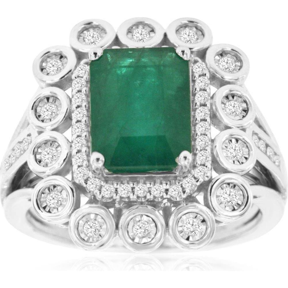Royal 14K White Gold Emerald & Diamond Ring - Timeless Elegance & Luxury